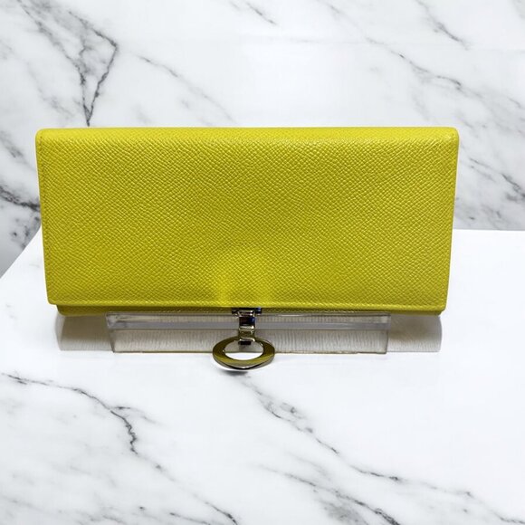 BVLGARI Clip closure Vibrant Yellow Bi-fold long wallet with silver hardware - Picture 2 of 11